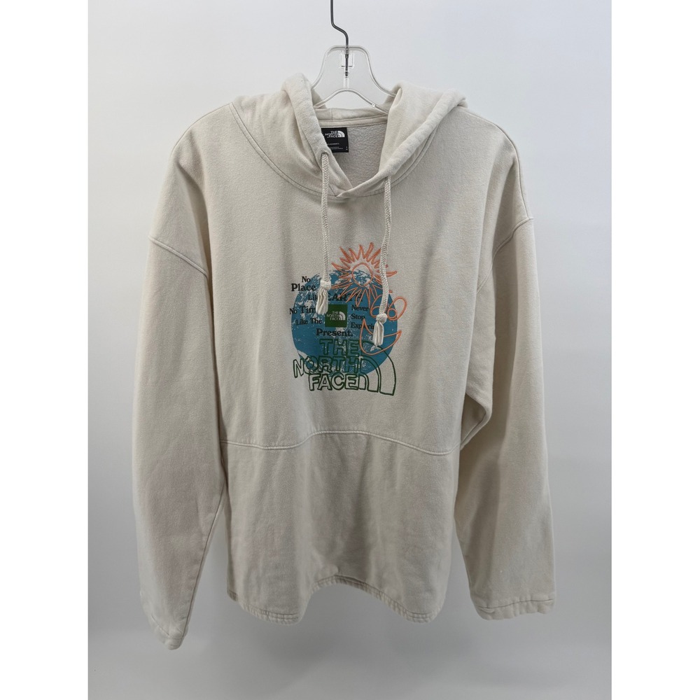 The North Face Mens Graphic Hoodie Cream Oatmeal Sweatshirt Lg arh